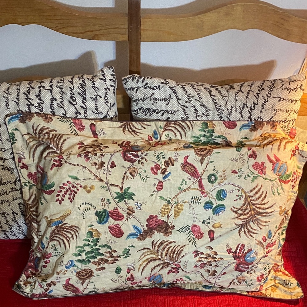 Ralph Lauren Home Floral & Bird Cream Decorative Pillow with Multicolor Accents